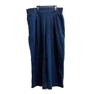 A New Day Womens Blue Chambray Pants XXL Wide Leg Cropped Elastic Waist Pull On